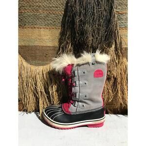 Sorel  Youth Gray/Pink  Insulated Waterproof Winter Snow Boots US Girls Size 4